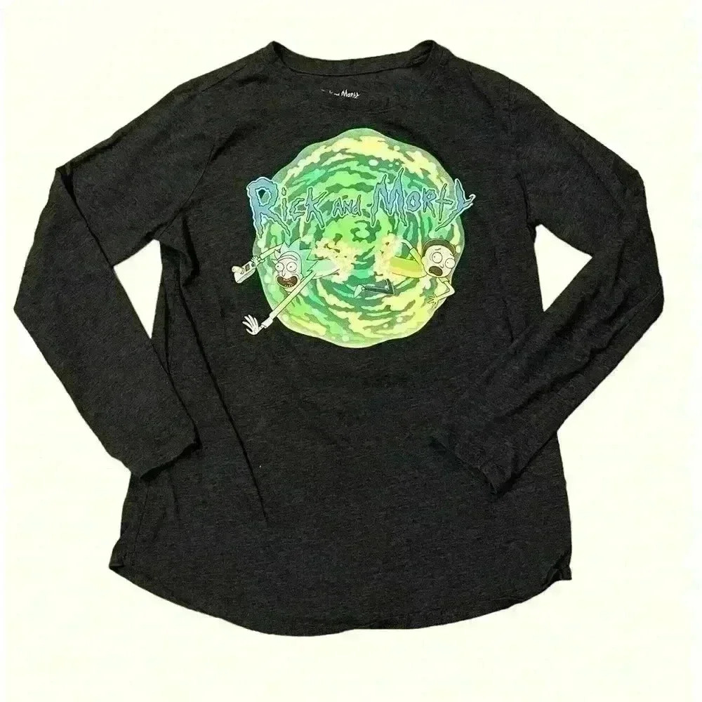 Rick and Morty Adult Swim Juniors Gray Long Sleeve T-Shirt Lg 11/13
